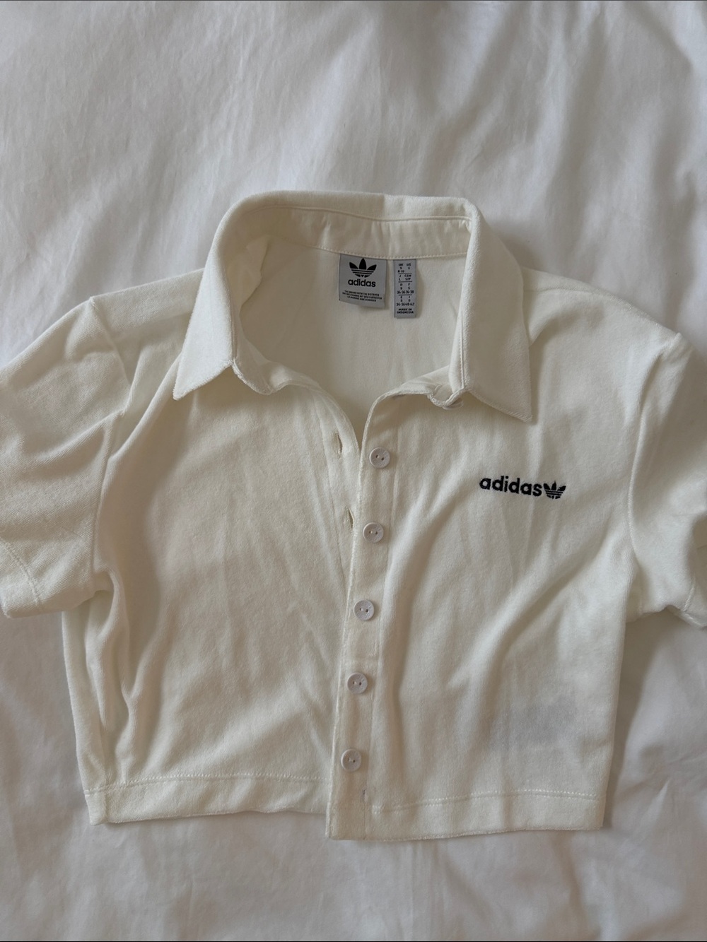 adidas Cream Short Button-Up Polo Shirt with Black Logo